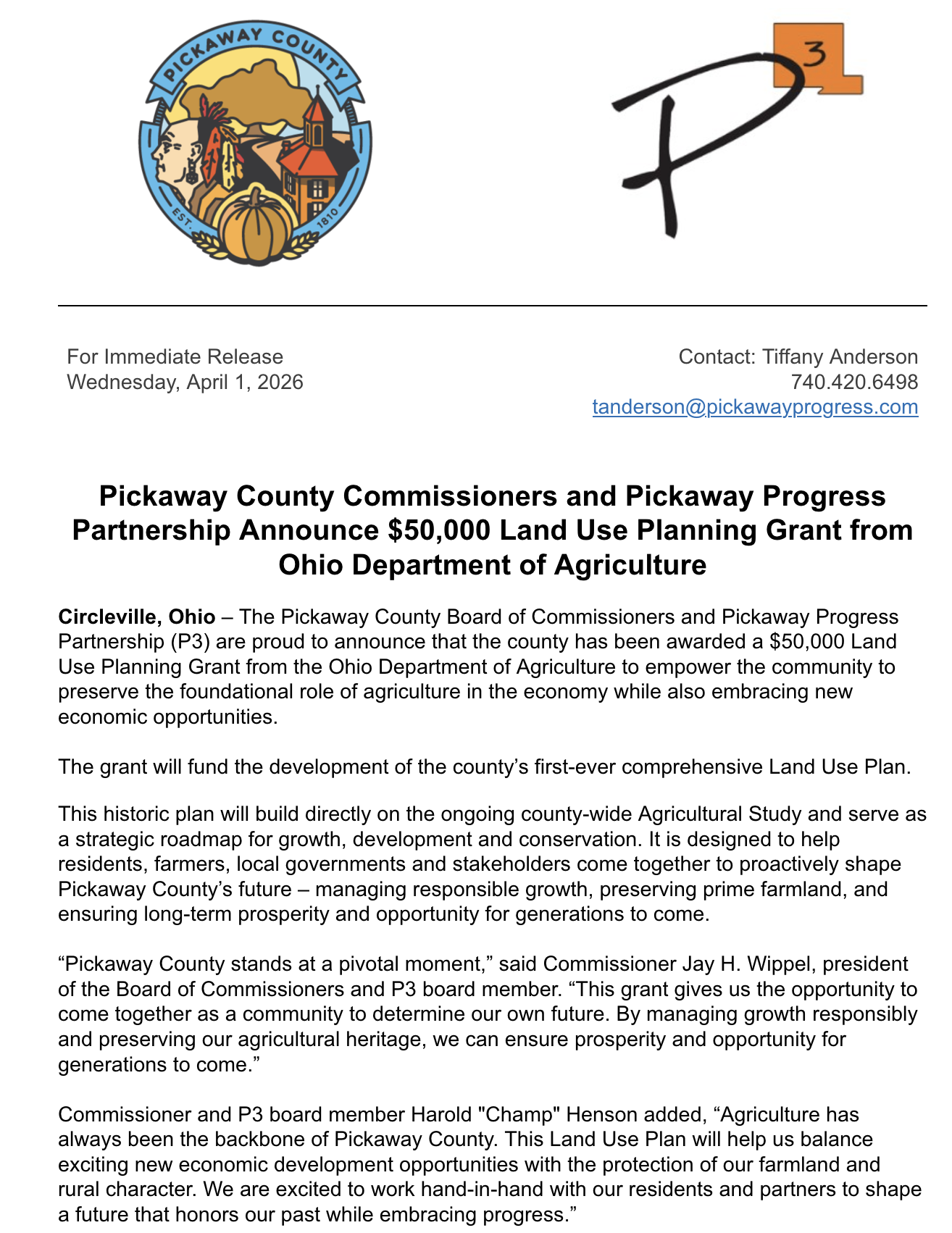 Announce $50,000 Land Use Planning Grant Planning Grant press